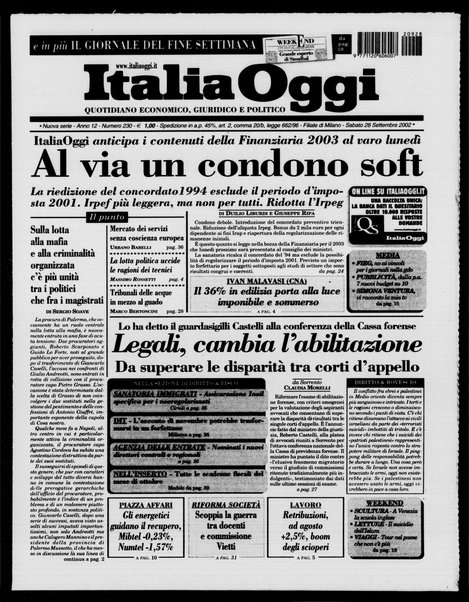 Italia oggi : quotidiano di economia finanza e politica